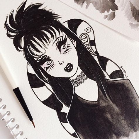 “Inktober 6! #lydiadeetz #beetlejuice #inktober #inktober2015 #blackandwhite” Lydia Deetz Cartoon, Amy Tattoo, Chola Quotes, Beetlejuice Tattoo, Beetlejuice Cartoon, Spooky Chic, Tim Burton Art, Lydia Deetz, Beetlejuice Beetlejuice