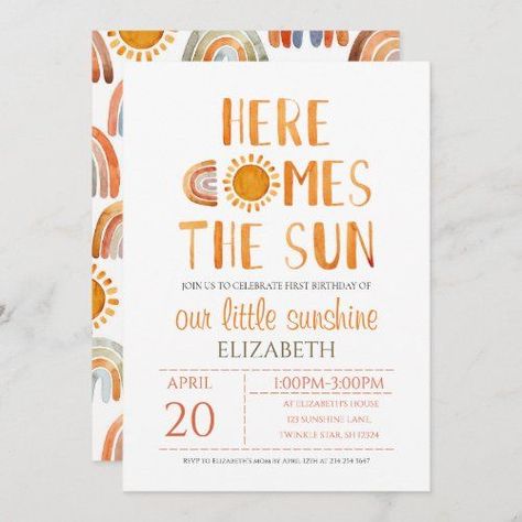 Rainbow Baby Shower Theme, Hippie Baby Shower, Sun Watercolor, Rainbow Baby Announcement, Rainbow Baby Shower Invitations, Sunshine Baby Showers, Summer Baby Shower, Baby Shower Inspiration