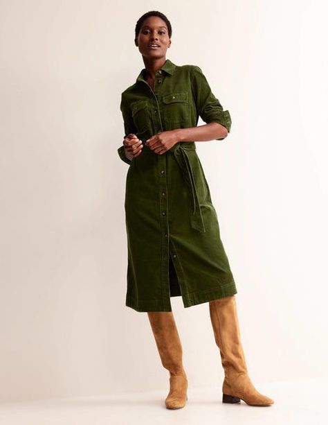 Winter Shirt Dress, Green Dress Outfit, Corduroy Shirt Dress, T Shirt Midi Dress, Fall Sewing, Sleeveless Wrap Dress, Shirt Dress Outfit, Boden Women, Halter Top Dresses