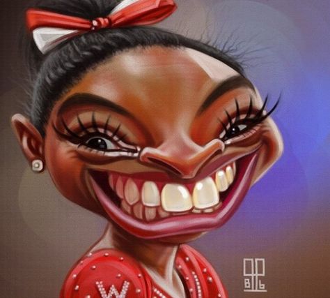 ~ Simone Biles Questioning Reality, Lion Photography, Deco Wallpaper, Funny Caricatures, Caricature Artist, African Art Paintings, Emoji Art, Celebrity Caricatures, Caricature Drawing