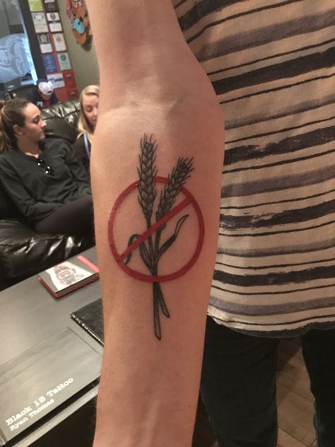 New celiac tattoo by Black 13 in Nashville Gluten Free Tattoo Ideas, Celiac Tattoo Ideas, Celiac Tattoo, Gluten Free Tattoo, Wheat Tattoo, Celiac Diet, Health Tattoo, Free Tattoo, Black 13