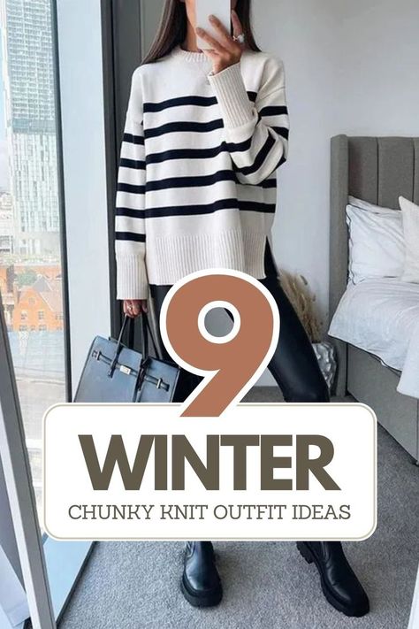 As a busy mom, I find it tricky to balance style with warmth and comfort during the winter months. Here are 9 trendy winter outfit ideas to style your Chunky Knit and be on trend! Mom Winter Outfits, Chunky Knit Sweater Outfit, Mom Outfits Winter, Sweater Weather Outfits, Stylish Mom Outfits, Boho Fall Outfits, Winter Sweater Outfits, Knit Sweater Outfit, Plus Size Fall Fashion