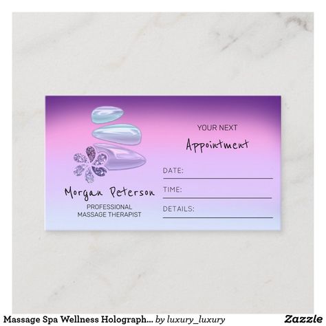 Massage Spa Wellness Holographic Logo Flower Ombre Appointment Card Appointment Card Design, Holographic Logo, Appointment Card, Logo Flower, Spa Wellness, Standard Business Card Size, Appointment Cards, Wellness Spa, Spa Massage