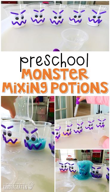 This mixing monster potions experiment was an engaging way to explore chemical reactions and color mixing. Great for Halloween  tot school, preschool, or even kindergarten! Halloween Experiments, Halloween Lesson Plans, Science Experiments Kids Elementary, Halloween Activities Preschool, Monster Activities, Halloween Lesson, Pumpkin Life Cycle, Dekorasi Halloween, Experiments Kids