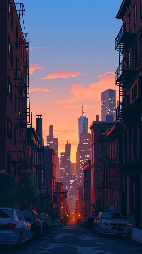 New York Cartoon Wallpaper, Town Scape, Lofi City, Nyc Illustration, Ghibli Poster, Wall Street Art, Iphone S, Music Visualization, Quotes Writing