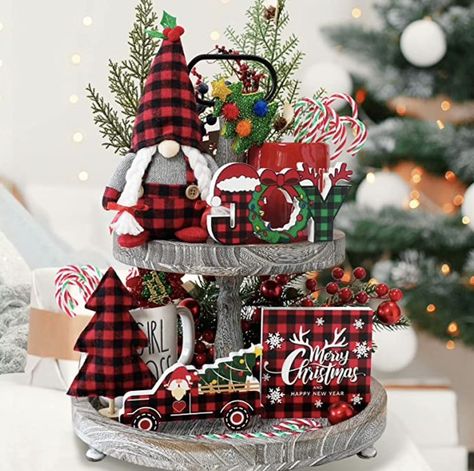 Christmas Decor, 5pcs Christmas Gnome Tiered Tray Bundle, 3 Merry Christmas Wood Signs & 1 Cotton Xmas Tree & Buffalo Plaid Gnomes Plush, Farmhouse Rustic Decor Christmas New Year Holiday Decor Christmas Wood Signs, Gnome Tiered Tray, Farmhouse Rustic Decor, Tray Decor Christmas, Country Christmas Decorations, Farmhouse Holiday, Christmas Signs Wood, Buffalo Plaid Christmas, Decor Bundle