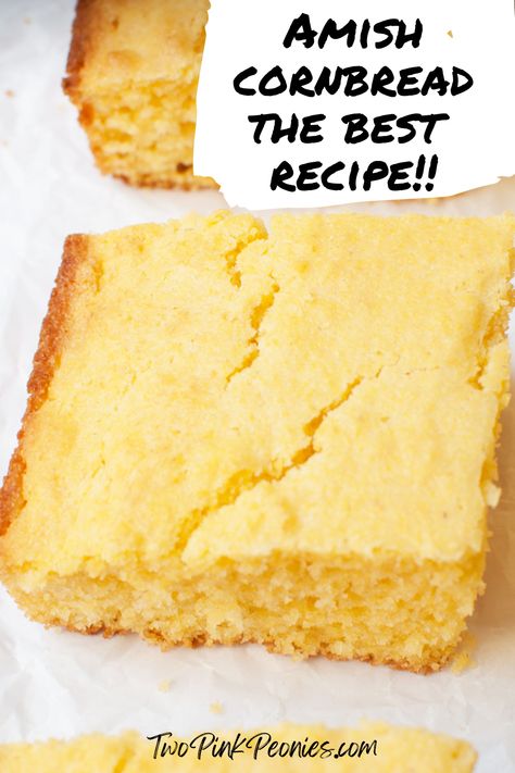 Text that says Amish cornbread the best recipe. Behind the text is a close up photo of a slice of cornbread. Cornbread Made With Mayonnaise, Martha White Cornbread Recipe, White Cornbread Recipe, Amish Sour Cream Cornbread, Amish Cornbread, White Cornbread, Sour Cream Cornbread, Yellow Cornbread, Best Cornbread Recipe