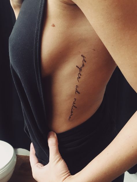 Side Tattoos Women Vertical, Side Tattoos Women Writing, Tattoo Women Side Ribs, Rib Line Tattoos For Women, Word Side Tattoos Women, Side Cursive Tattoo, Men Rib Cage Tattoo, Tattoo In Ribs Women, Side Writing Tattoos Women