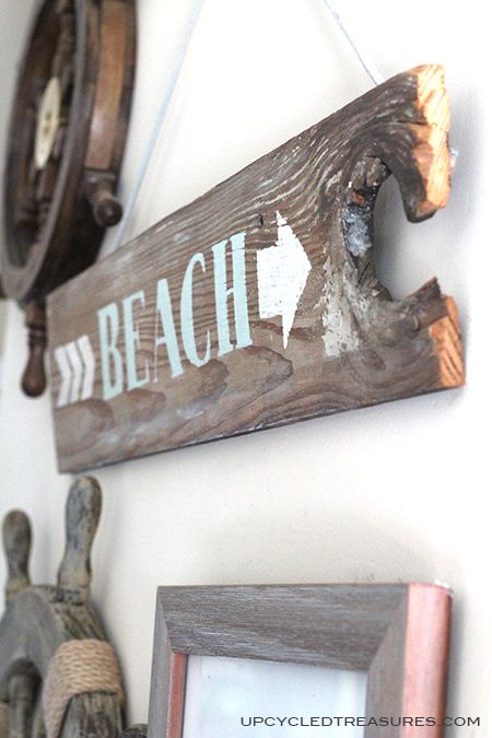 Want to add some spice to that old piece of wood you have lying around? Check out how to create a DIY Wood Beach Sign! UpcycledTreasures.com Beach Signs Diy, Coastal Signs, Diy Nautical Decor, Beach Wood Signs, Driftwood Signs, Nautical Diy, Beach Sign, Window Tinting, Reclaimed Wood Projects