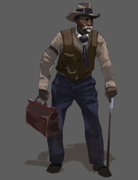 Western Doctor Character, 1950 Character Design, Old West Doctor, Wild West Character Art, Wild West Character Design, Western Character Design, Deadlands Rpg, Wild West Character, Modern Character Design