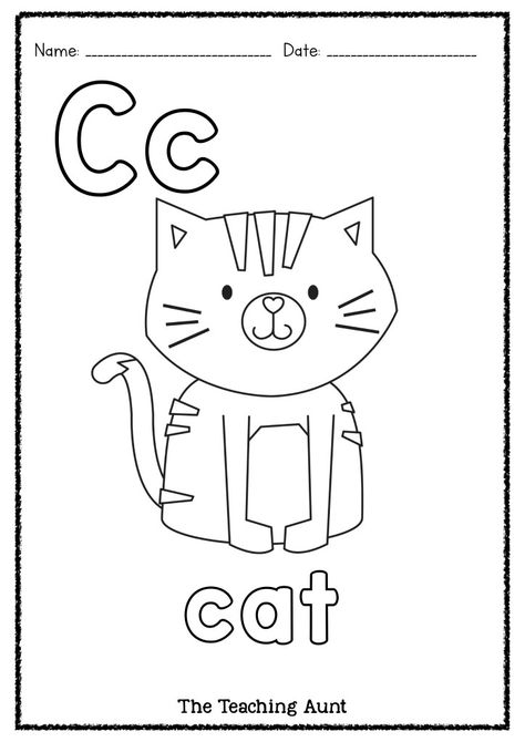 C is for Cat Art and Craft - The Teaching Aunt C For Cat Craft, Letter C Cat Craft, C Is For Cat Craft, Cat Art And Craft, C For Cat, Letter C Crafts, Alphabet Wall Cards, Zoo Phonics, Free Printable Alphabet Worksheets