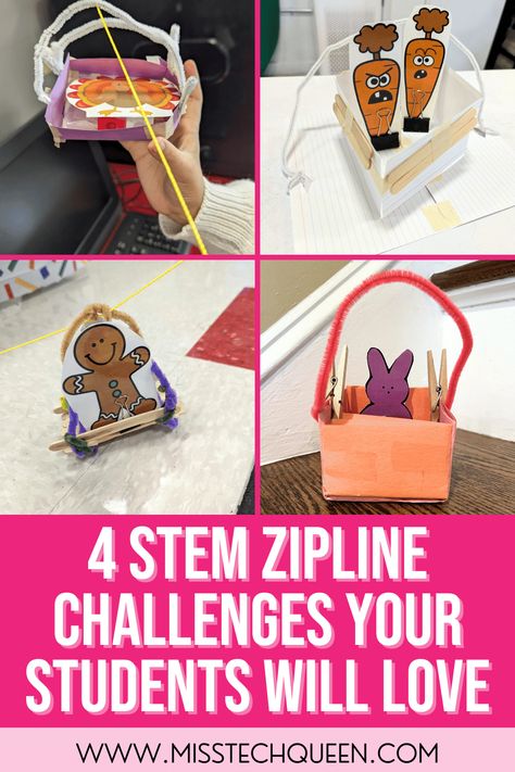 4 STEM Zipline Challenges Your Students Will Love - Miss Tech Queen Easy Stem Activities, Stem Challenges Elementary, Thanksgiving Stem Activities, Library Lessons Elementary, Thanksgiving Stem, Playgroup Activities, Stem Activities Kindergarten, Stem Lesson Plans, Stem Activities Preschool