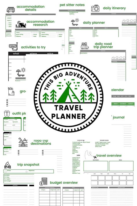 Printable Itinerary Free, Road Trip Budget Planner, Travel Bucket List Printable, Travel Binder Printables, Digital Travel Planner Free, Travel Planning Checklist, Road Trip Planner Printable Free, Free Travel Planner Template, Travel Planner Template Free Printable