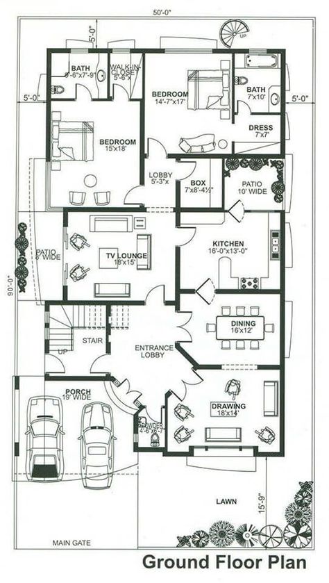 Amazing Beautiful House Plans With All Dimensions - Engineering Discoveries 40x60 House Plans, 10 Marla House Plan, Ground Plan, 6 Bedroom House Plans, Double Story House, Indian House Plans, Free House Plans, 6 Bedroom House, Home Design Floor Plans