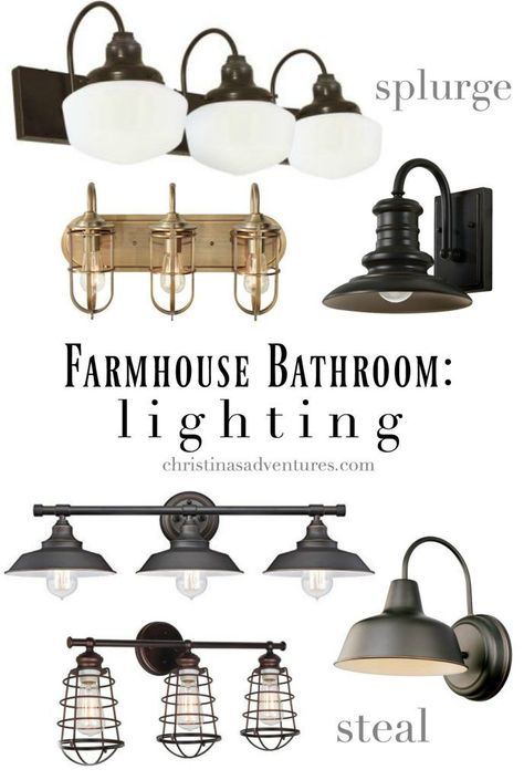 Farmhouse bathroom lighting for every budget - so many great sources! Farmhouse Bathroom Lighting, Farmhouse Bathroom Light, Rustic Bathroom Lighting, Farmhouse Bathroom Design, Rustic Bathroom Designs, Decoration Tips, Rustic Bathrooms, Bathroom Light, Bathroom Redo