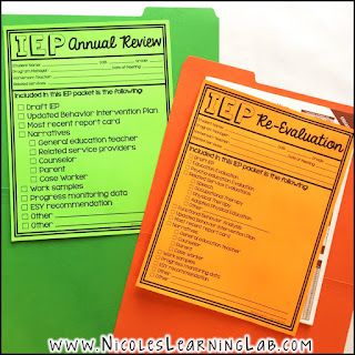 Organization Tips for IEP Meetings | Learning Lab Mild Moderate Classroom, Lab Organization, Sped Resources, Special Education Organization, Classroom Aesthetic, Teacher Data, Teacher Comments, Middle School Special Education, Education Tools