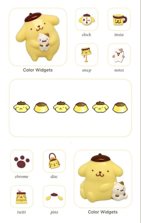 Pompompurin Ipad Layout, Pompompurin Homescreen Layout, Pompompurin Phone Theme, Pompompurin Homescreen, Yellow Pompompurin, Sanrio Homescreen, Homescreen Themes, Ios Theme, Yellow Aesthetic Pastel