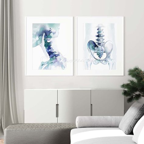 Indulge in the calm and soothing presence of this Cervical Spine and Pelvic Girdle Abstract Art poster set. Expertly curated for Orthopedics, Physical Therapy, or Chiropractic office walls. With hues of calming blue and green, this piece embodies the beauty of human body. Perfect for any space, this art piece will provide a sense of relaxation. Elevate your space with those unique posters. This set includes 2 posters. MATERIAL & INKS - Reproduction print of high resolution image. - Standard Fram Chiropractic Artwork, Chiropractic Office Decor, Clinic Art, High School Graduation Party Decorations, Pelvic Girdle, Therapy Art, Cabinet Medical, Clinic Interior Design, Cervical Spine