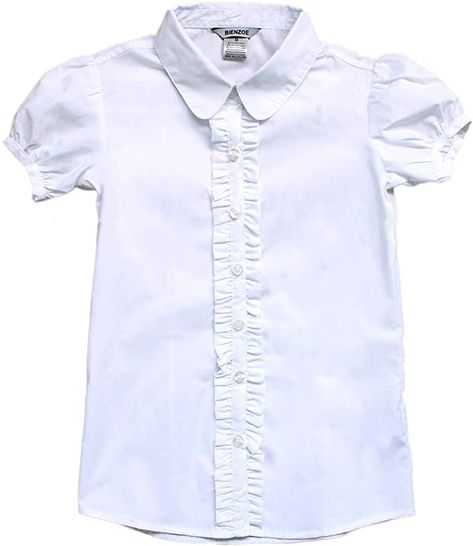 Amazon.com: Bienzoe Girl's School Uniform Short Sleeve White Blouse: Clothing, Shoes & Jewelry Short Sleeve White Blouse, School Blouse, School Uniform Kids, White Short Sleeve Blouse, Uniform Shirts, Girls School, Link Click, Uniform Design, Private School