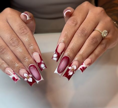 90s Nail Ideas, Red White And Pink Nails, Cute Short Nail Sets Red, Red And White Nails Short, Red And White Nails Ideas, Red And White Nails Acrylic, Red And White Nail Designs, Elegant Nails French, Red Nail Inspo