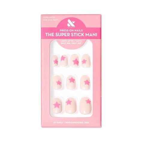 Olive & June Fake Nails - XS Round - Pink Star Party - 32ct | Target Preppy Needs, Preppy Sleepover, 4 Besties, Pedi Nails, Press On Nails Ideas, Bday Gift Ideas, Bday Wish List, Birthday 16, Pink Manicure