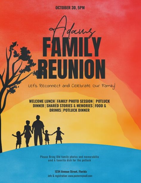 Red Illustrative Family Reunion Flyer (us Let | PosterMyWall Family Reunion Flyer, Event Poster Template, Linkedin Background Image, Kindle Book Cover, Old Family Photos, Campaign Posters, Nightclub Party, Facebook Event, Poster Templates