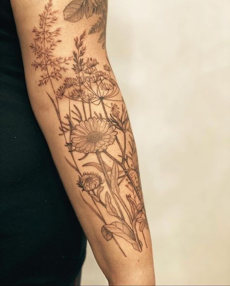 English Flowers Tattoo, Oregon Wildflowers Tattoo, Wild Flower Tattoo Sleeve Forearm, Wildflower Tattoo Bicep, Partial Arm Sleeve Tattoo Women, Wildflower Sleeve Tattoos For Women, Garden Leg Sleeve Tattoo, California Wildflowers Tattoo, Wildflower Tattoo Thigh