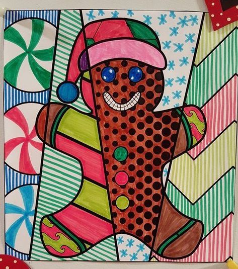 Holiday Art Projects For Kids, Gingerbread Man Activities, Holiday Art Projects, Winter Art Lesson, Christmas Art Projects, Middle School Art Projects, Winter Art Projects, 6th Grade Art, Art Projects For Kids