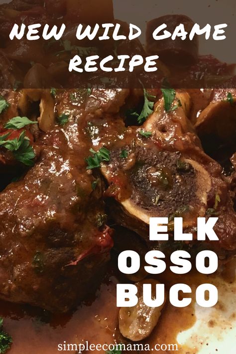 Elk Osso Buco is a slow-cooked meal that will delight your senses with the most tender melt in your mouth meat in a delicious tomato-based sauce. If you are looking for a new recipe to try for your latest elk (or other wild game) hunt, this is the one to try! #elk #elkrecipes #elkossobuco #wildgamerecipes #ossobuco #wildgame #shank #elkshank #shankrecipe #slowcooked #cookingelk #cookingwildgame #sustainablemeat #sustainability #homemade Elk Shank Recipe, Elk Heart Recipes, Game Meat Recipes, Elk Sausage, Elk Burgers, Elk Meat Recipes, Cookbook Inspiration, Wild Game Dinner, Elk Meat