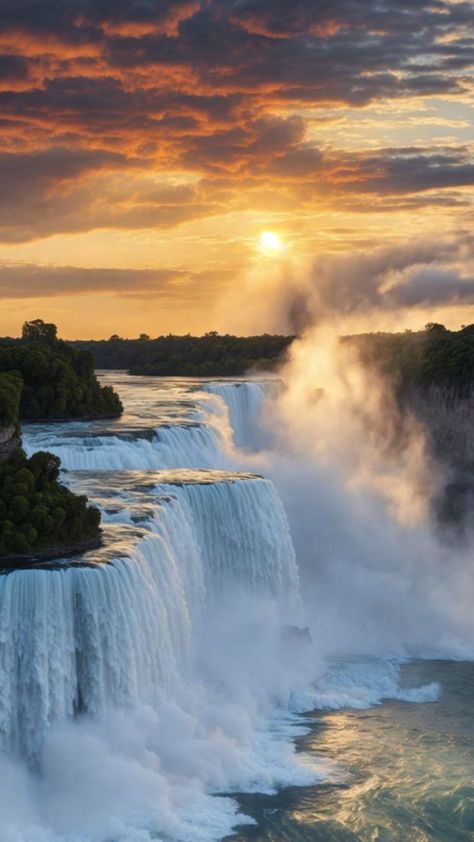 Waterfall Scenery Photography, Water Falls Wallpaper, Water Falls Beautiful Waterfalls, Beautiful Waterfalls Wallpaper, Beautiful Waterfalls Photography, Waterfall Pics, Waterfall Sunset, Big Waterfall, Niagara Waterfall