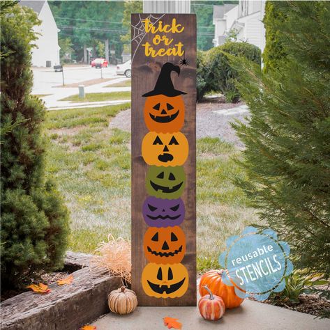 Pumpkin Stack / Halloween Stencil| WallCutz Crafts Pumpkin Face Stencils, Halloween Diy Ideas, Farmhouse Stencils, Pumpkin Stack, Halloween Porch Sign, Spooky Ideas, Vintage Halloween Images, Craft Halloween, Face Stencils