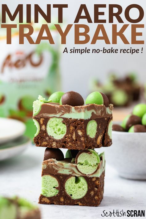 Easy Traybake Recipes, No Bake Slice, Scottish Scran, Aero Bars, No Bake Slices, Mint Desserts, Slice Recipe, Tray Bake Recipes, Bake Cakes