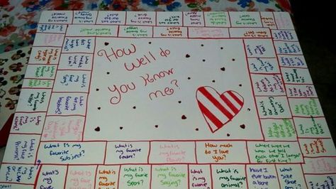 A board game to make on valentines day or anniversary for that special someone. Diy Board Game For Boyfriend, Relationship Board Game Diy, Bored Games Ideas, Homemade Board Games For Couples, Couple Board Games Diy, Diy Board Games For Couples, Game With Boyfriend Ideas, Diy Couple Games, Homemade Board Game Ideas