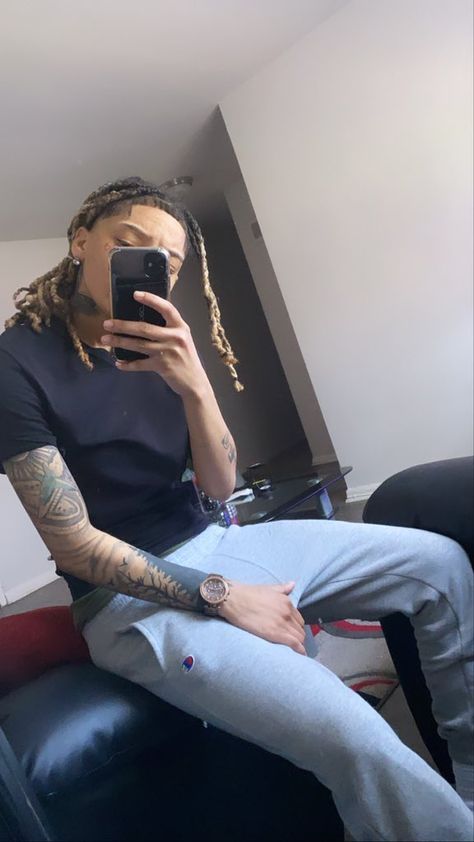 Stud With Tattoos, Studs With Locs, Stud Flicks, Black Studs Lesbians, Studs Lesbians, Hype Outfits, Studs With Dreads, Tomboyish Outfits, Stud Lesbians