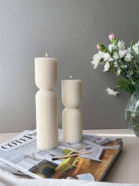 Centerpieces Wedding Candles, Classy Candles, Candle Minimal, Table Centerpieces Wedding Candles, Minimal Candles, Column Candle, Table Centerpieces Wedding, Pillar Candle Decor, Decorative Pillars