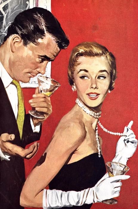 Cocktails. 50s Art, Retro Kunst, Ancient Paintings, Vintage Couples, Im Falling In Love, Vintage Romance, Pulp Art, Classic Paintings, Poses References