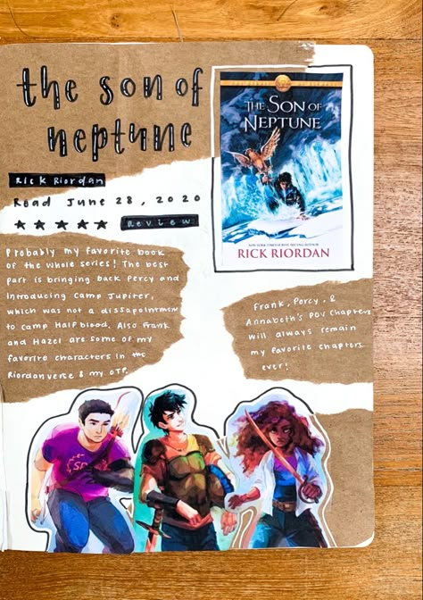 Reading Journal, Reading Log, The Son of Neptune by Rick Riordan, Book Two of Heroes of Olympus, Scrapbook Percy Jackson Journal Page, Reading Scrapbook Layouts, Percy Jackson Scrapbook, Percy Jackson Journal Ideas, Percy Jackson Journal, Bullet Journal Reading List, The Son Of Neptune, Book Bujo, Journal Reading Log