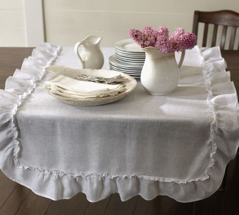 Linen Ruffle Table Runner Beautiful Dining Room Table, Ruffled Tablecloth, Banquet Decorations, Beautiful Dining Rooms, Rectangle Tablecloth, Tablecloth Fabric, Cotton Tablecloths, Linnet, Linen Style