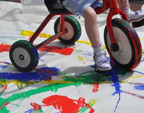 000Riding bike through paint Why not try this creative activity. Children will thoroughly enjoy riding their bike through the different coloured paint,creating patterns as they go. Follow our hashtag #AfternoonActivityTime to follow all the exciting activities that are being shared on our Facebook page every day at 11.30 000 You May Also Like From Early … Physical Development Activities, Bike Painting, Transportation Activities, Creating Patterns, Transportation Preschool, Eyfs Activities, Nursery Activities, Colour Mixing, Early Learning Activities