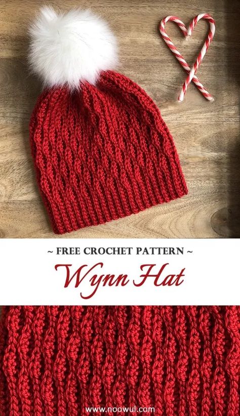 Wynn Hat | Free Crochet Pattern by Noowul Pola Kupluk, Crochet Santa Hat, Pola Topi, Crochet Santa, Crochet Hat Patterns, Crochet Knit Hat, Crochet Beanies, Crochet Hat Free, Bonnet Crochet