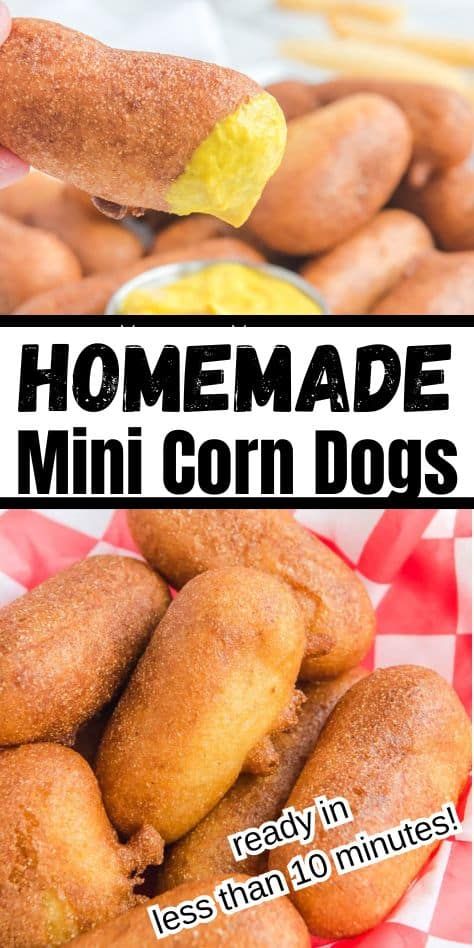 These homemade mini corn dogs are so easy to make and are ready in less than 10 minutes! Corn Dogs Homemade, Homemade Mini Corn Dogs, Baked Corn Dogs, Hot Dog Chili Sauce, Homemade Corndogs, Dogs At Home, Mini Corn Dogs, Corndog Recipe, How To Make Corn