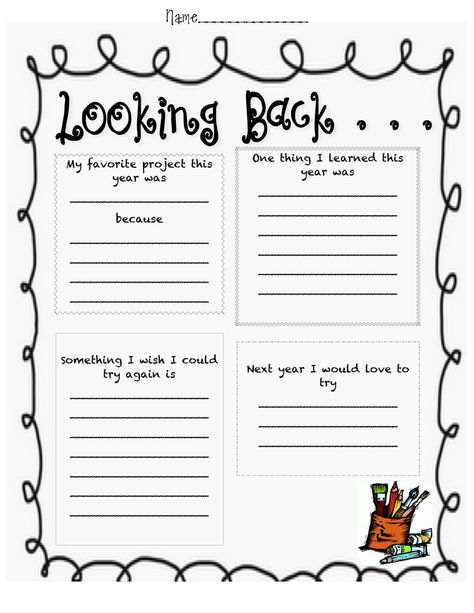 "Looking Back" reflection on the year's projects Reflection Template, Reflection Ideas, Reflection Worksheet, Class Worksheets, Art Classroom Organization, Art Rubric, Art Assessment, Art Critique, Art Handouts