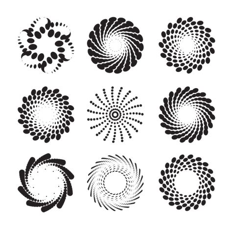 Radial dotted patterns Radial Balance Drawing, Radial Drawing, Radial Balance Design, Dot Pattern Geometric, Radial Design Art, Radial Balance, Spiral Background, Geometric Owl Tattoo, Black And White Spiral