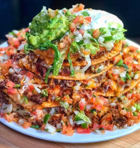 Taco Tower . 👅🌮📸 Taco Tower, Greasy Food, Extreme Food, Cold Food, Hispanic Food, Hot Food, Bad Food, Food Goals, Food Is Fuel