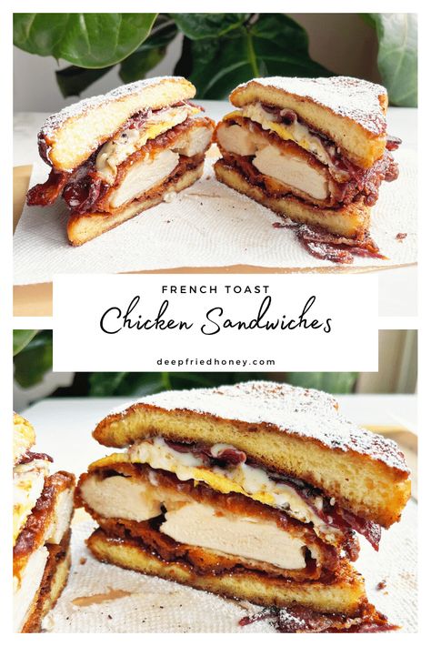 Toast Chicken, Crispy French Toast, Brunch Sandwich, French Toast Sandwich, Fried Chicken Cutlets, Bacon Sandwich, Brunch Recipe, Chicken Sandwiches, Fried Chicken Sandwich