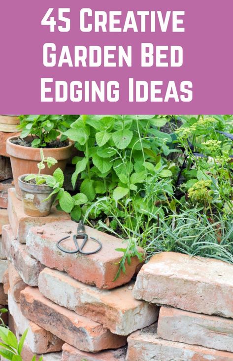 Here's 45 inspiring and beautiful garden edging ideas to separate your beds from the rest of your garden. Brick Garden Border Ideas, Brick Garden Projects, Garden Decor With Bricks, Garden Bricks Ideas, Red Bricks Garden Ideas, Paver Brick Ideas, Diy Bricks For Garden, Garden Border With Bricks, Garden Design With Bricks