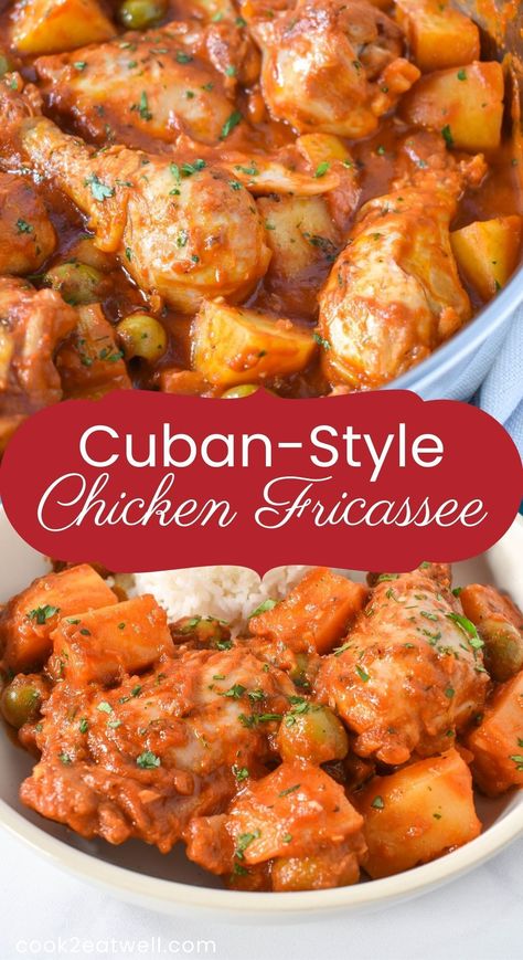 Chicken Fricassee Cuban, Chicken Latin Recipes, Cuban Chicken Fricasse Recipe, Chicken Fricase Crock Pot, Pollo Fricase Cuban Chicken, Cuban Crockpot Recipes, Cuban Chicken Stew, Cuban Food Recipes Easy, Authentic Cuban Recipes