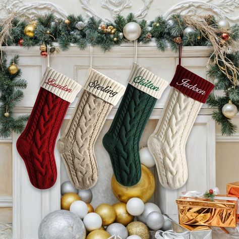 Christmas Family Knitted Stockings, Custom Embroidered Christmas Stockings, Personalized Christmas Socks With Names, Christmas Family Gifts Custom name Christmas stockings are a festive way to add a personal touch to your holiday décor. Each stocking can be embroidered with a name, making it a unique keepsake for family members or loved ones. Perfect for hanging by the fireplace, these stockings add charm and warmth to holiday celebrations. They are great for holding small gifts, treats, or fest Holiday Family Gifts, Embroidered Stockings, Stockings With Names, Family Christmas Stockings, Holiday Monogram, Monogram Stockings, Family Stockings, Knit Stockings, Embroidered Christmas