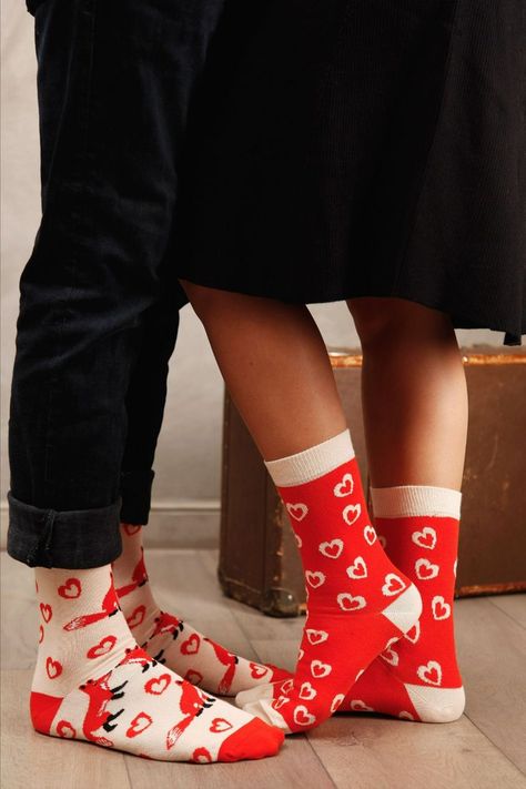 Socks with foxes for valentine's day Best Socks, Unique Socks, Socks And Heels, Cool Socks, For Lovers, Socks And Hosiery, Crew Socks, Hosiery, Valentine's Day