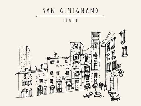 Drawing of San Gimignano Italia San Gimignano Italy, Medieval Tower, Huff And Puff, Pencil Art Drawings, Medieval Town, Urban Sketching, Pilgrimage, Pencil Art, Future Tattoos